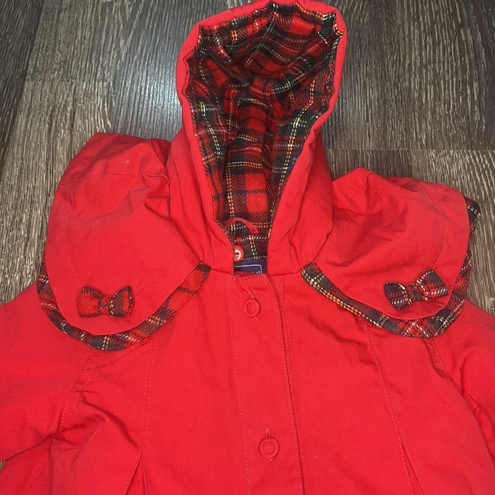 ROTHSCHILD Red & Plaid Kids Hooded Coat w/button-in removable Lining/Hood Sz 24M